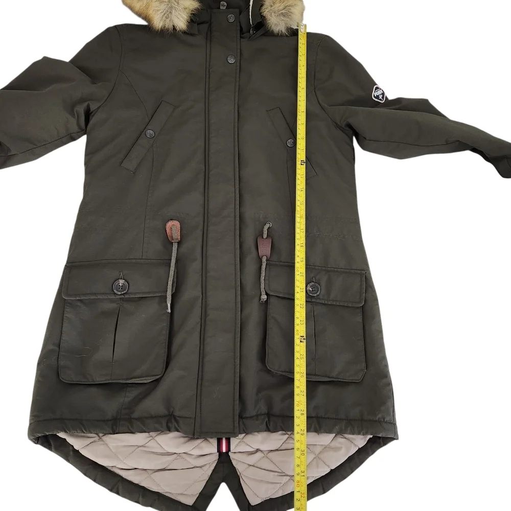 PUFFA Olive Green Faux-Fur Trim Parka Coat small - Picture 14 of 16